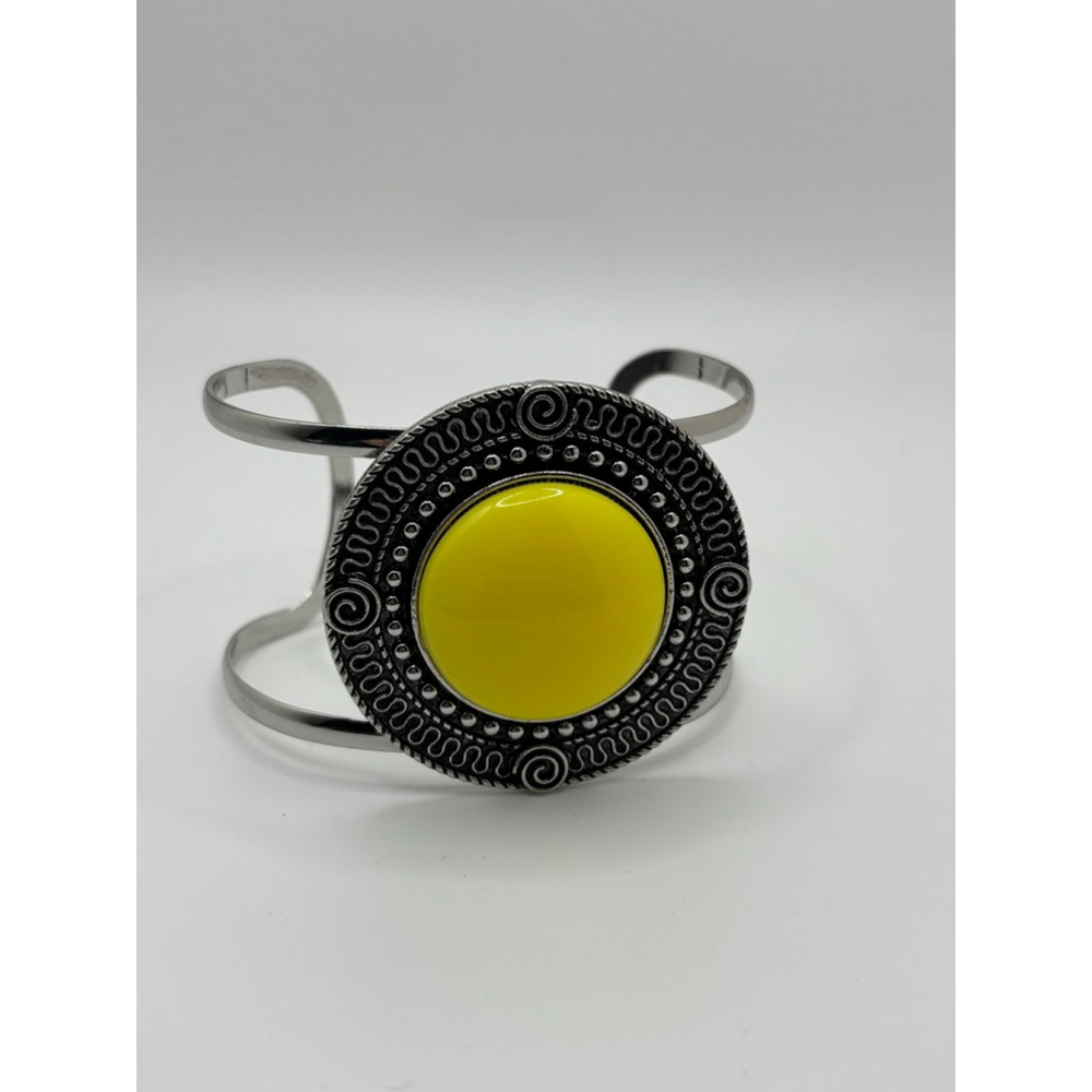 Bold Silver And Yellow Statement Cuff Bracelet Nw… - image 1